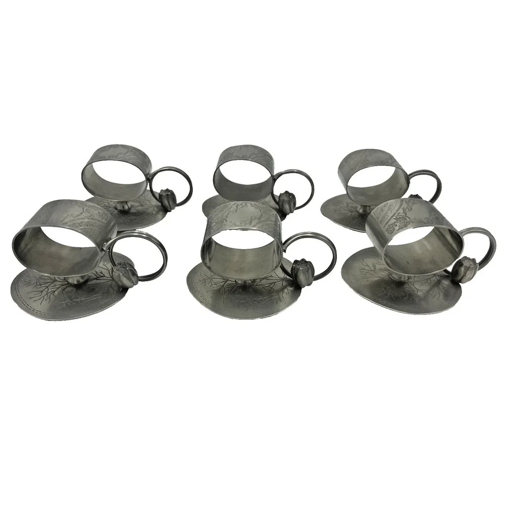 Set of 6 Reproduction of‎ Antique Metal Water Lily Napkin Rings